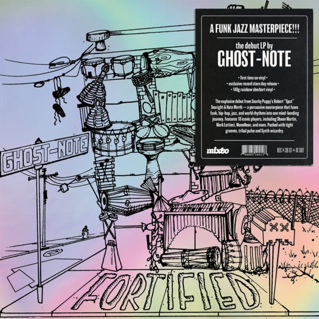 Album cover of Fortified with stylized illustration and text for 'Ghost-Note' on a gradient background