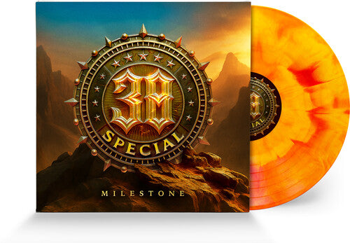 38 Special - Milestone album cover and red, yellow and orange vinyl.
