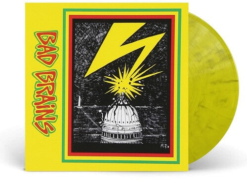 Bad Brains self-titled album cover shown with a yellow with black marble colred vinyl record