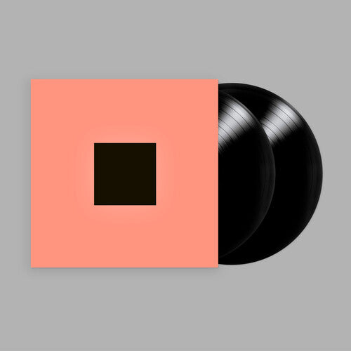 2 black vinyl records shown with the Bon Iver "Sable, Fable" album cover featuring a peach-colored sleeve on a gray background