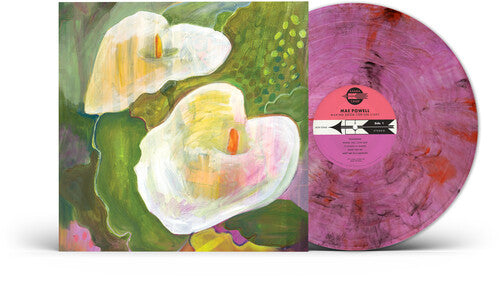 Mae Powell "Making Room for the light" album cover featuring floral art shown with a pink marble colored vinyl record with a pink label.