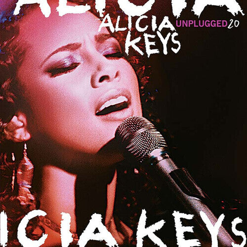 Album cover featuring Alicia Keys with a microphone, text 'Alicia Keys Unplugged 20', and a dark background.
