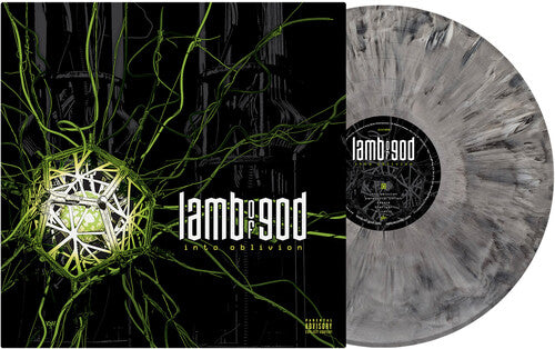 Lamb of God 'Into Oblivion' album cover shown with a grey marble vinyl record