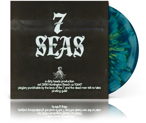 Dirty Heads '7 Seas' album cover featuring text and a logo shown with a blue and green swirl colored vinyl record