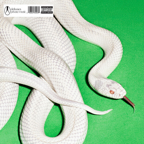 Deftones "private music" album cover featuring a White snake on a green background
