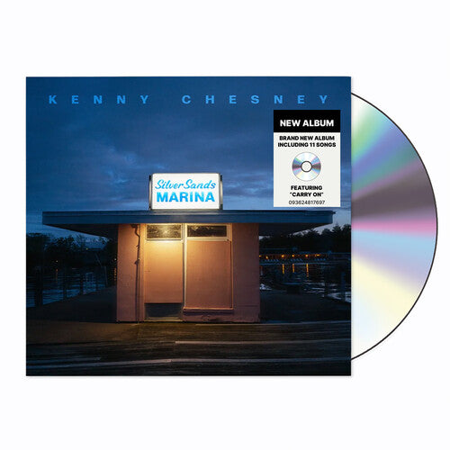 Kenny Chesney "Silver Sands Marina" album cover shown with a silver CD