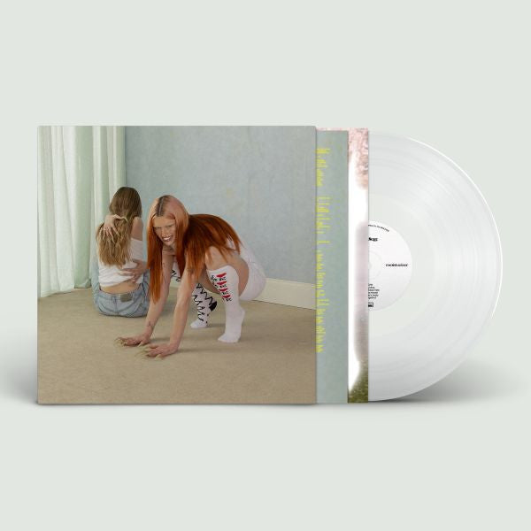 Wet Leg "moisturizer" album cover shown with a clear colored vinyl record