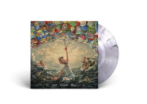 AJR - The Maybe Man album cover and iridescent purple vinyl.