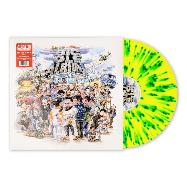 A Day to Remember "Big Ole Album Vol 1" album cover, shown with a highlighter yellow with green splatter colored vinyl record