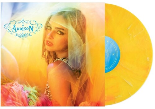Addison Rae - Addison album cover and yellow marble vinyl.