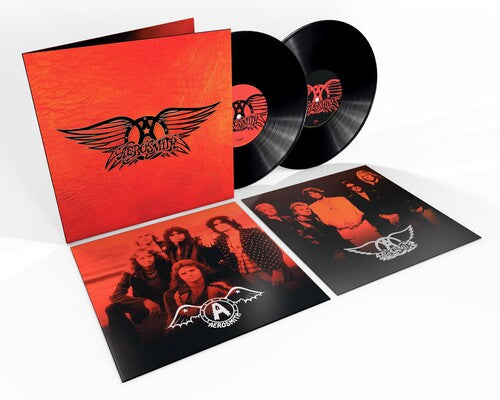 Aerosmith - Greatest Hits album cover, 2LP black vinyl, and inserts.