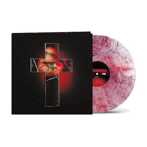 Beartooth - Pure Ecstasy album cover and clear vinyl with red and purple marble