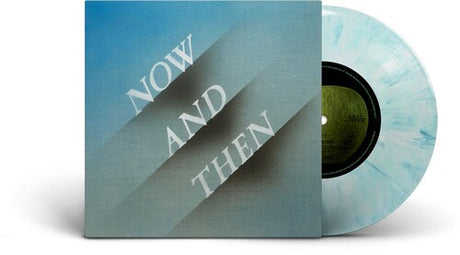 The Beatles - Now and Then album cover and blue / white marbled 7" vinyl. 