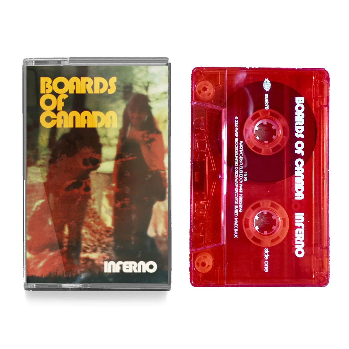 Boards of Canada - Inferno cassette cover with transparent red cassette shown