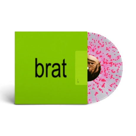 Charli XCX - Brat album cover and clear w/ pink splatter vinyl. 
