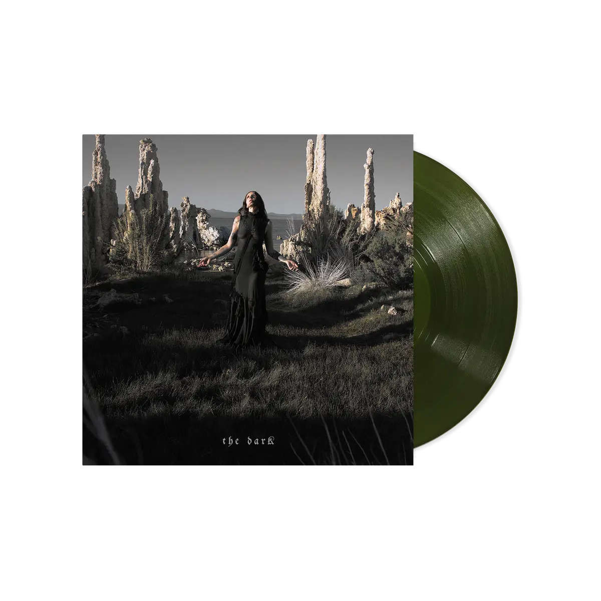 Chelsea Wolfe - The Dark album cover and green vinyl.