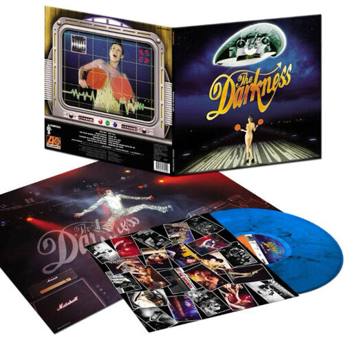 The Darkness - Permission To Land album cover, inserts, and marble blue vinyl.