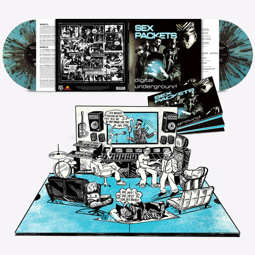 Digital Underground - Sex Packets album cover, 2LP black and blue splatter vinyl, and pop-up gatefold sleeve