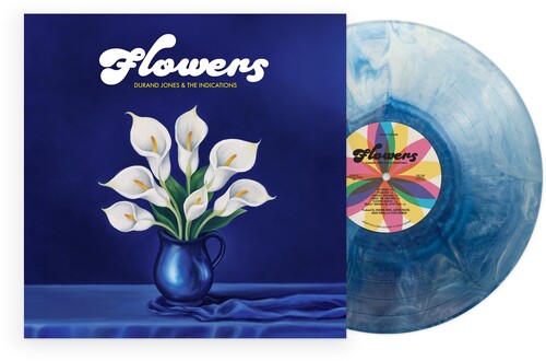Durand Jones & The Indications - Flowers album cover and blue vinyl.