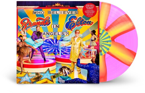 Elton John & Brandi Carlile - Who Believes in Angels? album cover and pink pinwheel vinyl.