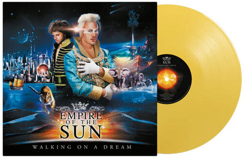Empire of the Sun - Walking on a Dream album cover shown with a mustard yellow colored vinyl record