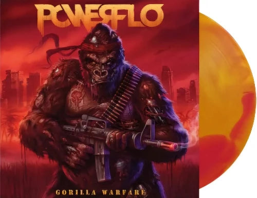 Powerflo - Gorilla Warfare album cover and Indie Exclusive Yellow/Red Merge Vinyl.