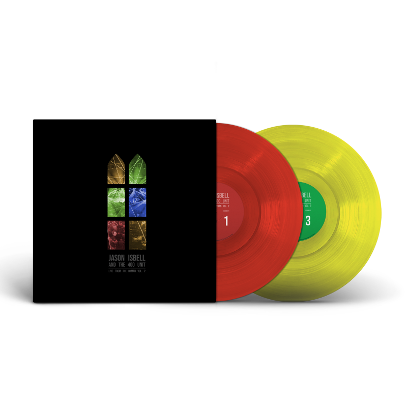 Jason Isbell and the 400 Unit - Live From The Ryman 2 album cover, shown with one red and one yellow colored vinyl records