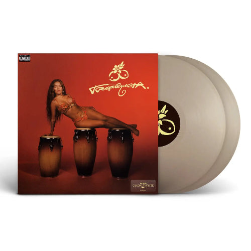 Karol G - Tropicoqueta album cover and 2LP coconut vinyl.