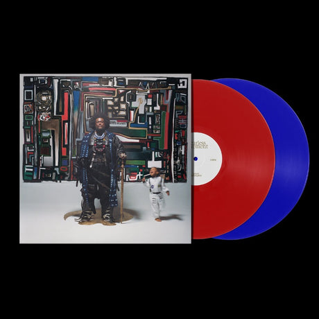 Kamasi Washington - Fearless Movement album cover shown with 1 red and 1 blue colored vinyl records