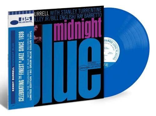 Kenny Burrell - Midnight Blue album cover and blue vinyl.