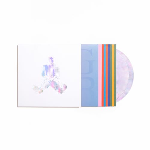 Mac Miller - 5 year anniversary edition album cover with multi-color striped inner sleeve and 2 swirl color vinyl records
