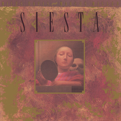 Album cover for 'Siesta' by Miles Davis and Marcus Miller with a person and skull illustration.