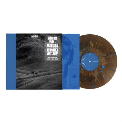 NxWorries - Why Laws? album cover and brown w/ blue splatter vinyl.
