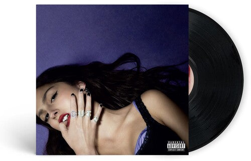 Olivia Rodrigo - GUTS album cover and black vinyl.