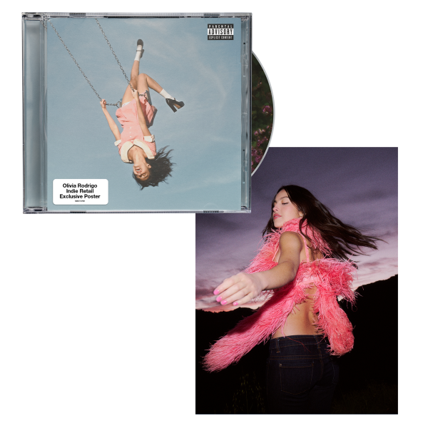 Olivia Rodrigo "you seem pretty sad for a girl so in love" CD case featuring poster with Olivia on it