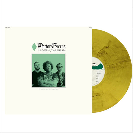 Parlor Greens - In Green We Dream album cover shown with OPAQUE YELLOW WITH BLACK SWIRL Vinyl record