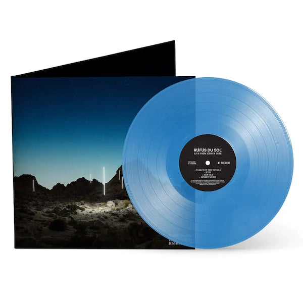 Rufus Du Sol - Live From Joshua Tree album cover and indie exclusive transparent blue vinyl.