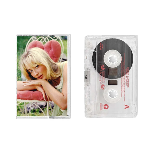 Sabrina Carpenter "Short n Sweet" alternate cassette tape cover shown with a clear cassette tape