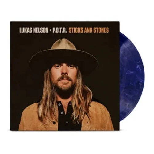 Lukas Nelson & Promise of the Real - Sticks And Stones album cover and blue w/ white swirl vinyl.