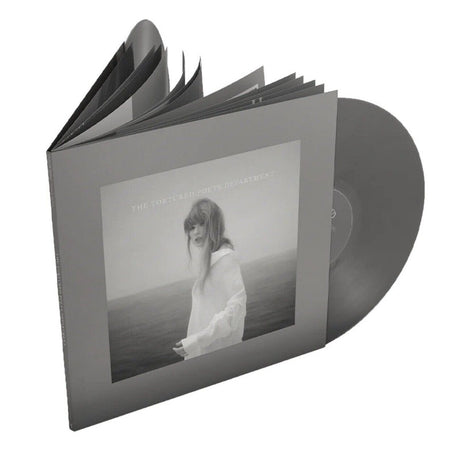 Taylor Swift - The Tortured Poets Department album cover shown with 2 smoke colored Vinyl records and booklet in the record gatefold