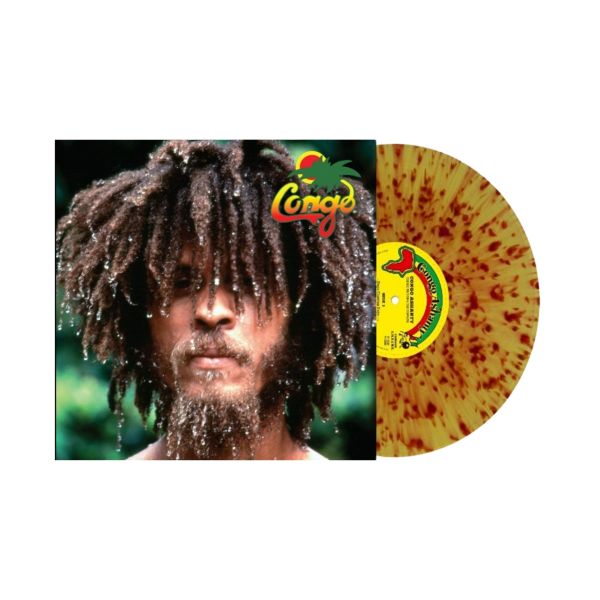 The Congos "Congo Ashanti" album cover shown with a yellow vinyl record with red splatter accents