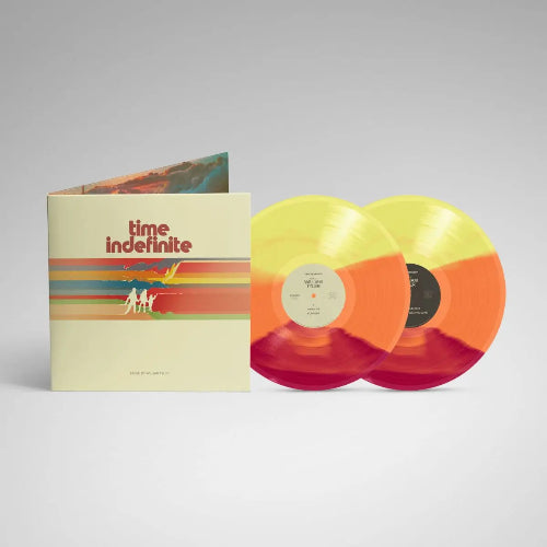 William Tyler - Time Indefinite album cover and indie exclusive yellow, orange, and red striped 2LP vinyl.