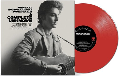 Timothee Chalamet - A Complete Unknown album cover and red vinyl.
