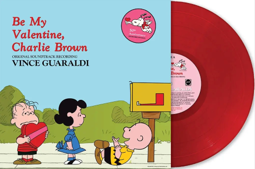 Vince Guaraldi - Be My Valentine, Charlie Brown album cover and red vinyl.