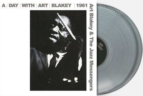 Art Blakey & The Jazz Messengers - A Day With Art Blakey 1961 album cover and 2LP silver vinyl.