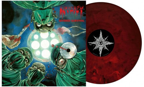 Autopsy - Severed Survival album cover and red/black vinyl.