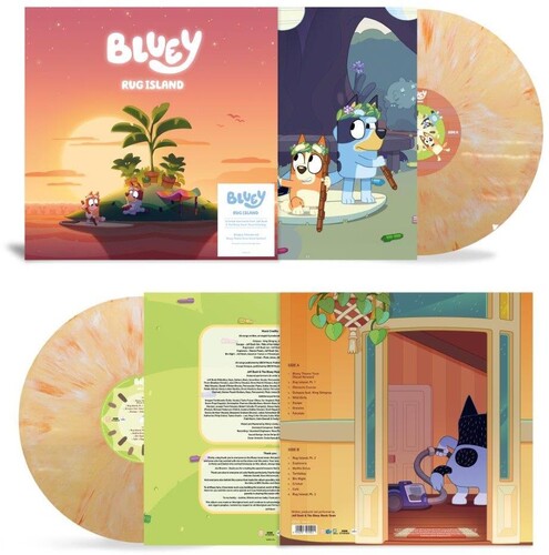 Bluey - Rug Island album cover and sunset orange vinyl.