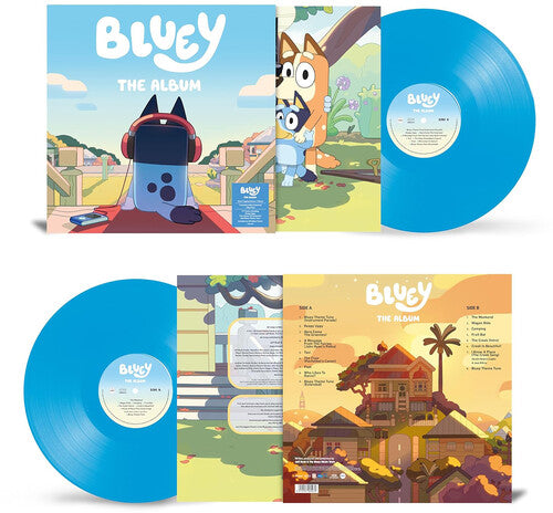 Bluey: The Albumalbum cover and 2LP blue vinyl.