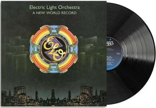 Electric Light Orchestra - A New World Record album cover and black vinyl.