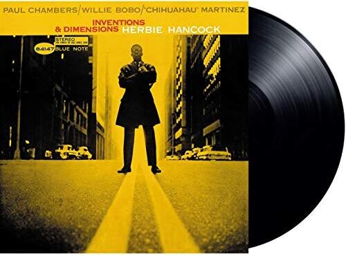 Herbie Hancock - Inventions and Dimensions album cover and black vinyl.